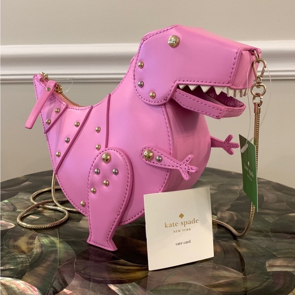 ❌SOLD❌ Rare Kate Spade New York Pink & Gold T-Rex Dinosaur Purse Bag PERFECT!!! - Picture 1 of 12